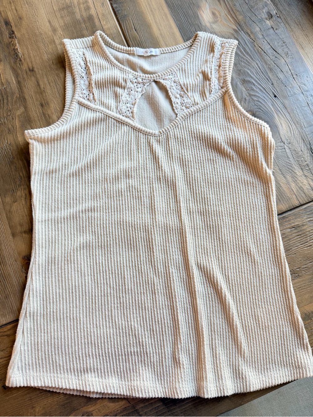 Maurices Cream Ribbed Knit Sleeveless Top with Keyhole Neck